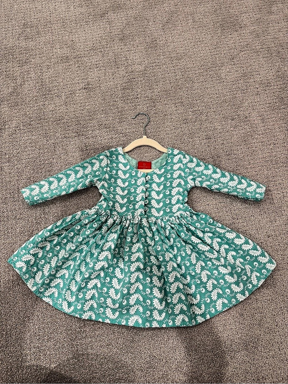 Little Paisley People Floral Dress in Green & White